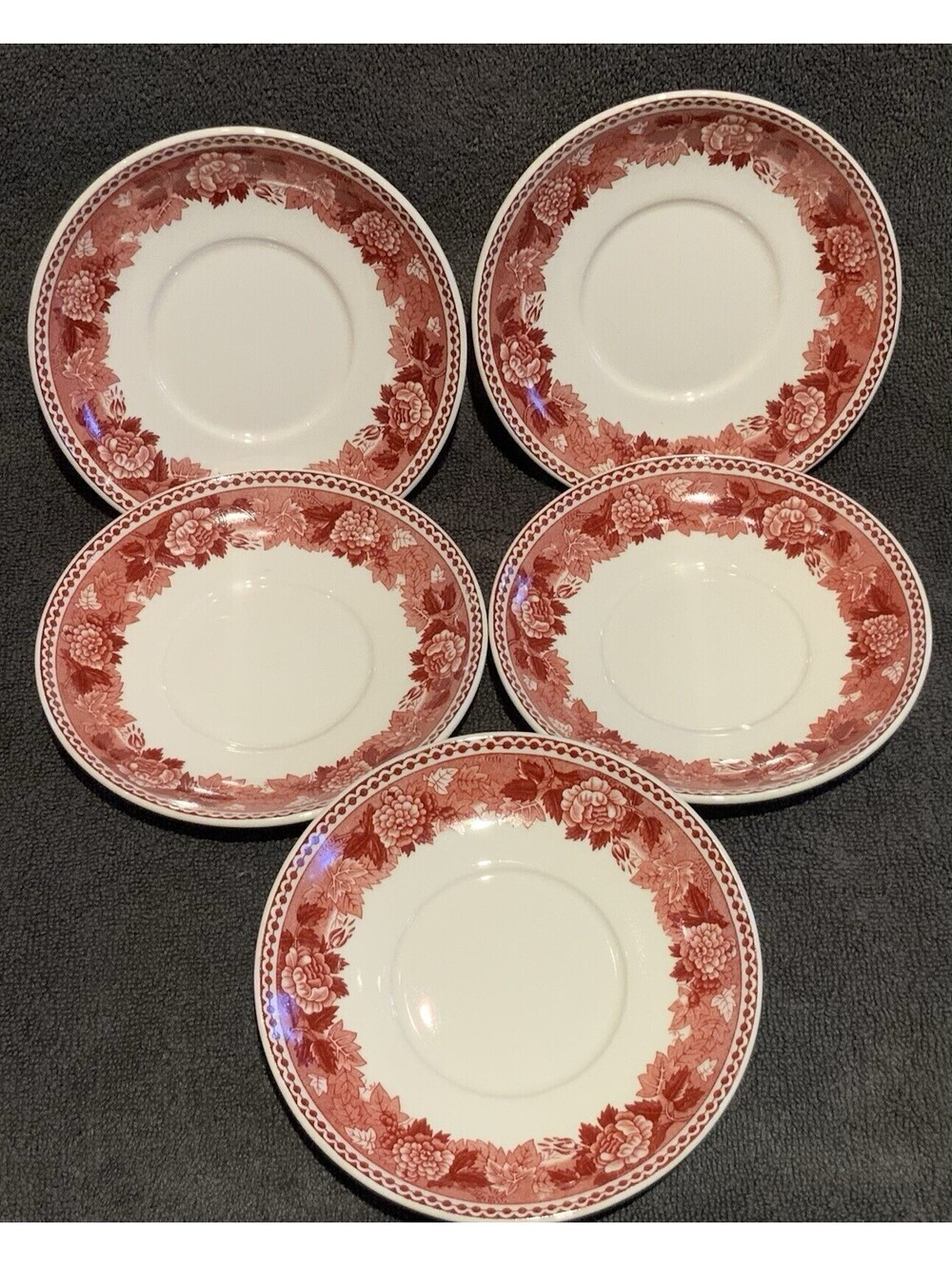 Vintage Red Wedgewood Espresso 5.25”W Saucers - Set of Five - Replacements